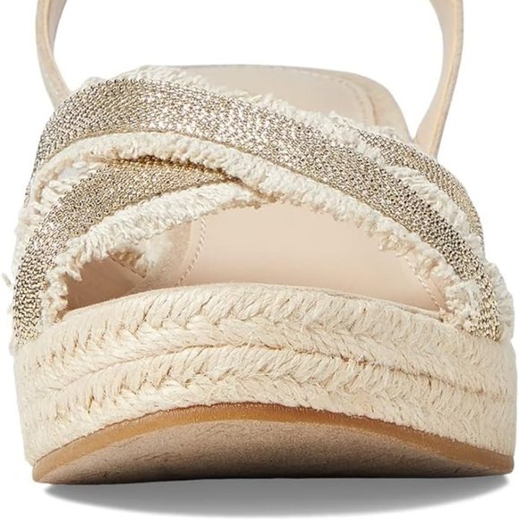 Pelle Moda Women Konner Wedge Sandal Espadrille Natural Beige Suede Linen 8.5 - Picture 9 of 14